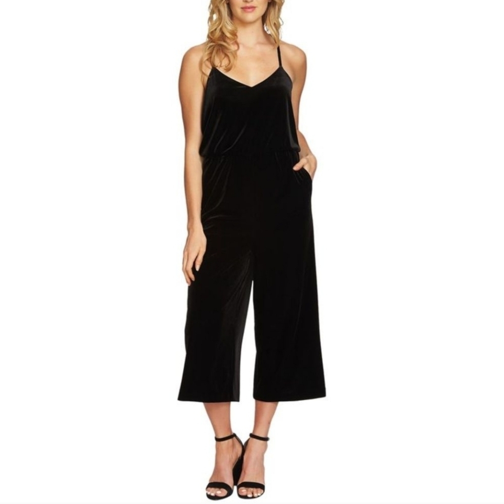 1. State Black Velvet Jumpsuit Racer Back Wide Leg